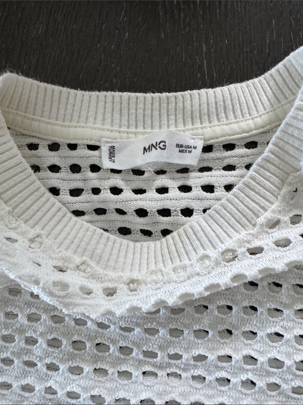 Mango White Open-Knit crochet style Short Sleeve Tee top - Picture 3 of 5